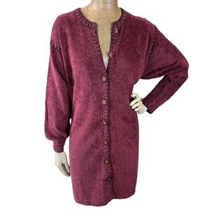 Roman Originals Longline Soft Cardigan Sweater Womens Sz L/XL Burgundy #252A